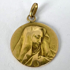 French Religious Virgin Mary 18K Yellow Gold Medal Pendant