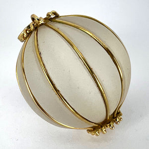 Huge Frosted Glass 18K Yellow Gold Gadrooned Spherical Pendant