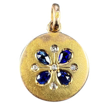 Load image into Gallery viewer, French Lucky Four Leaf Clover 18K Yellow Gold Sapphire Diamond Charm Pendant
