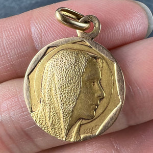 French Religious Virgin Mary 18K Yellow Gold Charm Pendant