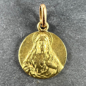 French Sacred Heart Madonna and Child 18K Yellow Gold Medal Pendant