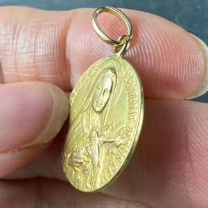 French St Therese 18K Yellow Gold Religious Medal Pendant