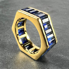Load image into Gallery viewer, Hexagonal 6 Carat Blue Sapphire 18K Yellow Gold Eternity Ring
