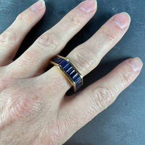 Hexagonal 6 Carat Blue Sapphire 18K Yellow Gold Eternity Ring