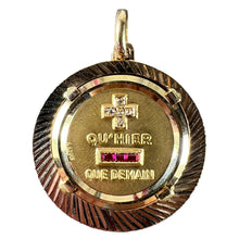 Load image into Gallery viewer, Large Augis French Plus Qu’Hier Ruby Diamond Halo 18K Yellow Gold Love Pendant
