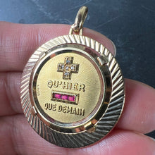 Load image into Gallery viewer, Large Augis French Plus Qu’Hier Ruby Diamond Halo 18K Yellow Gold Love Pendant
