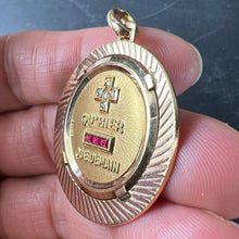 Load image into Gallery viewer, Large Augis French Plus Qu’Hier Ruby Diamond Halo 18K Yellow Gold Love Pendant
