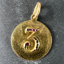 Load image into Gallery viewer, Lucky &#39;Number 3&#39; Baguette Cut Ruby 18K Yellow Gold Good Luck Charm Pendant
