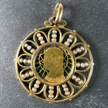 Load image into Gallery viewer, Antique French Virgin Mary 18K Yellow Gold Plique-a-Jour Enamel Pearl Pendant Medal
