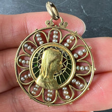 Load image into Gallery viewer, Antique French Virgin Mary 18K Yellow Gold Plique-a-Jour Enamel Pearl Pendant Medal
