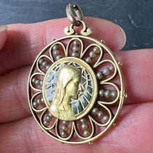 Load image into Gallery viewer, Antique French Virgin Mary 18K Yellow Gold Plique-a-Jour Enamel Pearl Pendant Medal
