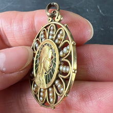 Load image into Gallery viewer, Antique French Virgin Mary 18K Yellow Gold Plique-a-Jour Enamel Pearl Pendant Medal
