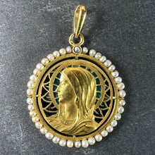 Load image into Gallery viewer, Antique French Virgin Mary 18K Yellow Gold Plique-a-Jour Enamel Pearl Pendant Medal
