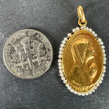 Load image into Gallery viewer, Antique French Sellier Virgin Mary 18K Yellow Gold Seed Pearl Medal Pendant
