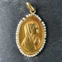 Load image into Gallery viewer, Antique French Sellier Virgin Mary 18K Yellow Gold Seed Pearl Medal Pendant
