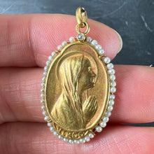 Load image into Gallery viewer, Antique French Sellier Virgin Mary 18K Yellow Gold Seed Pearl Medal Pendant
