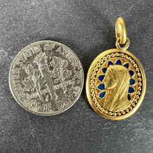 Load image into Gallery viewer, French Dropsy Virgin Mary Blue Enamel 18K Yellow Gold Religious Pendant Medal
