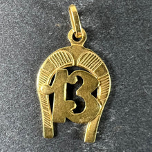 Load image into Gallery viewer, Vintage French Good Luck Horseshoe Number 13 18K Yellow Gold Lucky Charm Pendant
