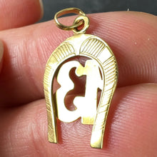 Load image into Gallery viewer, Vintage French Good Luck Horseshoe Number 13 18K Yellow Gold Lucky Charm Pendant
