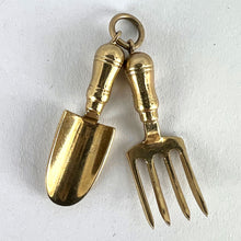 Load image into Gallery viewer, Gardening Tools Fork and Trowel 9 Karat Yellow Gold Charm Pendant
