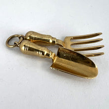 Load image into Gallery viewer, Gardening Tools Fork and Trowel 9 Karat Yellow Gold Charm Pendant
