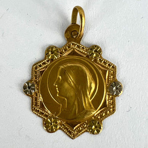 French Virgin Mary 18K Yellow White Gold Medal Charm Pendant