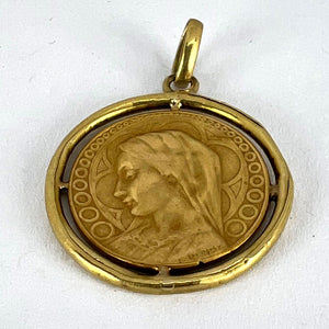 French Dropsy Virgin Mary Virgo Gloriosa 18K Yellow Gold Medal Pendant