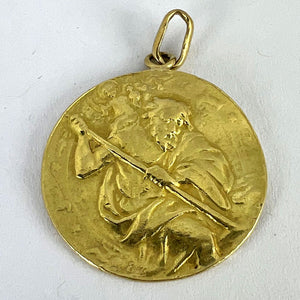 Large St Christopher 18K Yellow Gold Pendant Medal