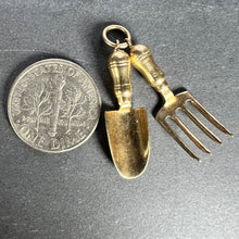 Load image into Gallery viewer, Gardening Tools Fork and Trowel 9 Karat Yellow Gold Charm Pendant
