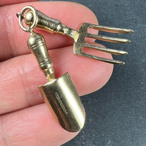 Gardening Tools Fork and Trowel 9 Karat Yellow Gold Charm Pendant