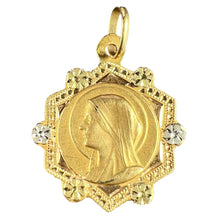 Load image into Gallery viewer, French Virgin Mary 18K Yellow White Gold Medal Charm Pendant
