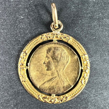 Load image into Gallery viewer, French Virgin Mary Ivy Leaf Wreath 18K Yellow Gold Medal Charm Pendant
