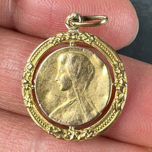 Load image into Gallery viewer, French Virgin Mary Ivy Leaf Wreath 18K Yellow Gold Medal Charm Pendant
