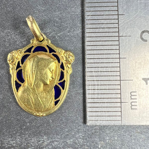 French Dropsy Virgin Mary Plique A Jour Enamel 18K Yellow Gold Charm Pendant
