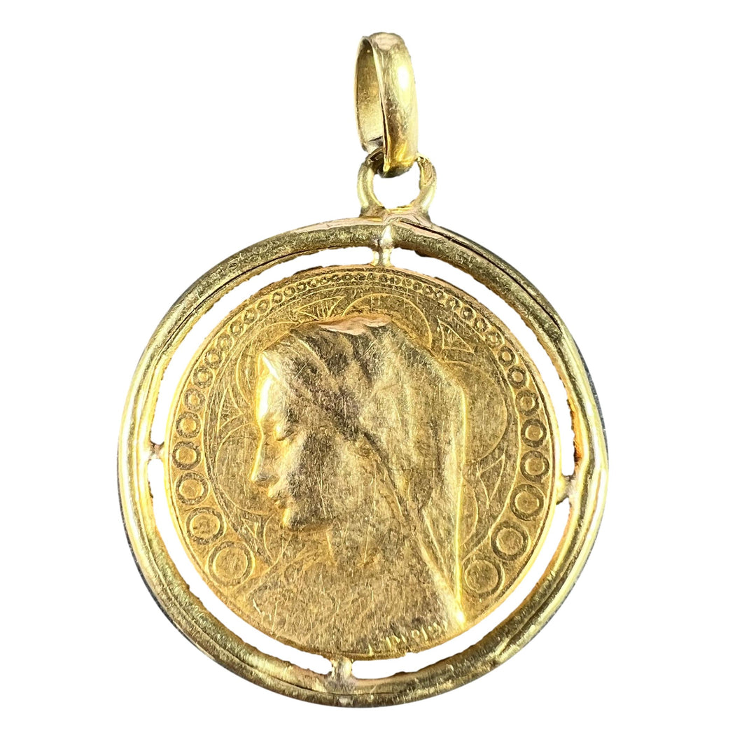 French Dropsy Virgin Mary Virgo Gloriosa 18K Yellow Gold Medal Pendant