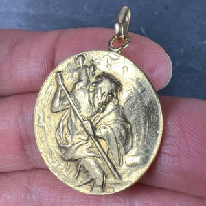 Large St Christopher 18K Yellow Gold Pendant Medal
