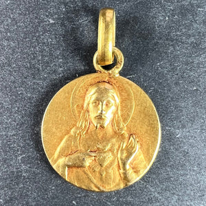 French Dropsy Sacred Heart Madonna and Child 18K Yellow Gold Medal Pendant