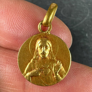 French Dropsy Sacred Heart Madonna and Child 18K Yellow Gold Medal Pendant