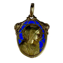 Load image into Gallery viewer, French Dropsy Virgin Mary Plique A Jour Enamel 18K Yellow Gold Charm Pendant
