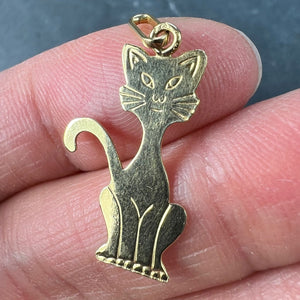 French 18K Yellow Gold Engraved Cat Charm Pendant