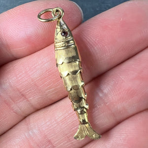 Yellow Gold Red Paste Articulated Flexible Fish Charm Pendant