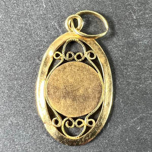 French Virgin Mary 18K Yellow Gold Filigree Charm Pendant Medal