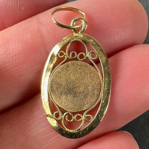 French Virgin Mary 18K Yellow Gold Filigree Charm Pendant Medal