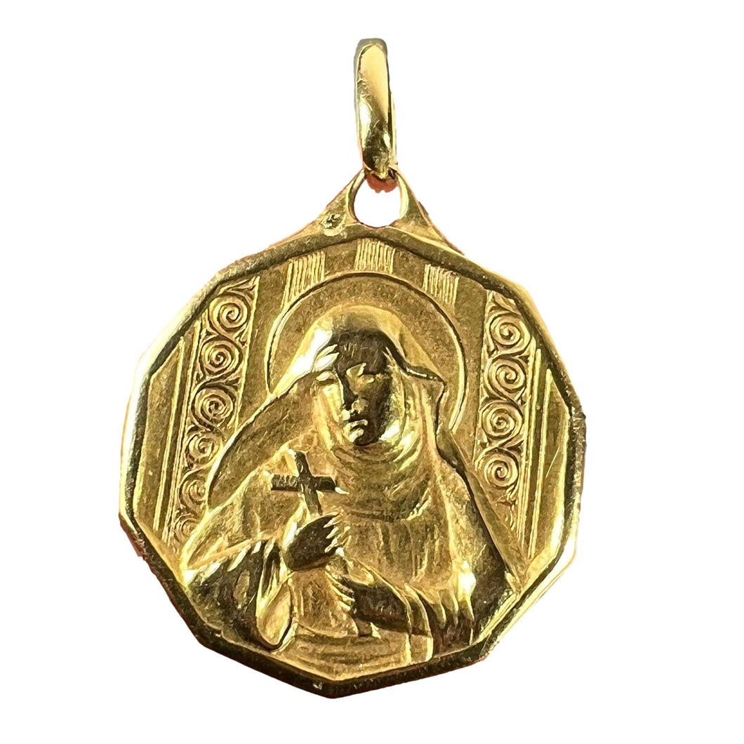 Italian Saint Therese 18K Yellow Gold Charm Medal Pendant