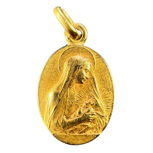 French Vern Madonna and Child 18K Yellow Gold Charm Pendant