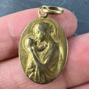 French Dropsy Madonna and Child 18K Yellow Gold Charm Pendant