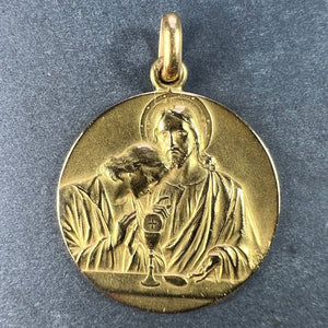 Large French Religious Jesus Christ Holy Communion 18K Yellow Gold Medal Pendant