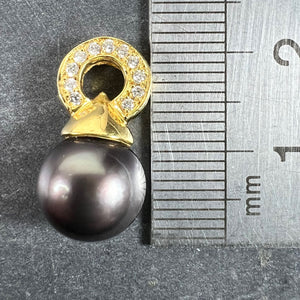 Vintage 18K Yellow Gold Tahitian Black Pearl Diamond Pendant