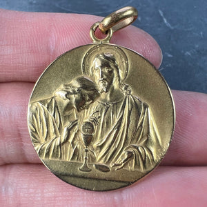 Large French Religious Jesus Christ Holy Communion 18K Yellow Gold Medal Pendant