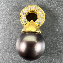 Load image into Gallery viewer, Vintage 18K Yellow Gold Tahitian Black Pearl Diamond Pendant
